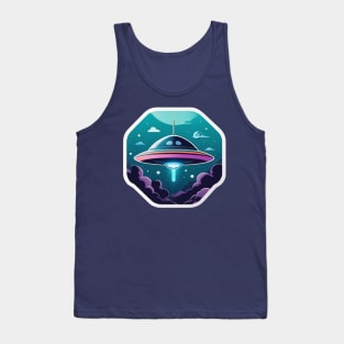 Cute UFO Flying Saucer with clouds Tank Top